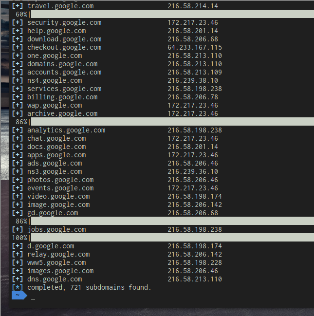 Filtered Aiodnsbrute output with the DNS resolver IP noise removed