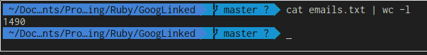 Terminal output of generated email addresses piped to a file