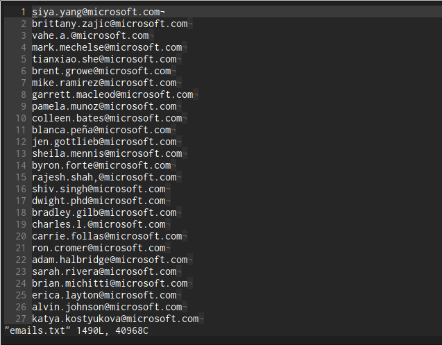 List of generated employee email addresses produced by the naming-convention script