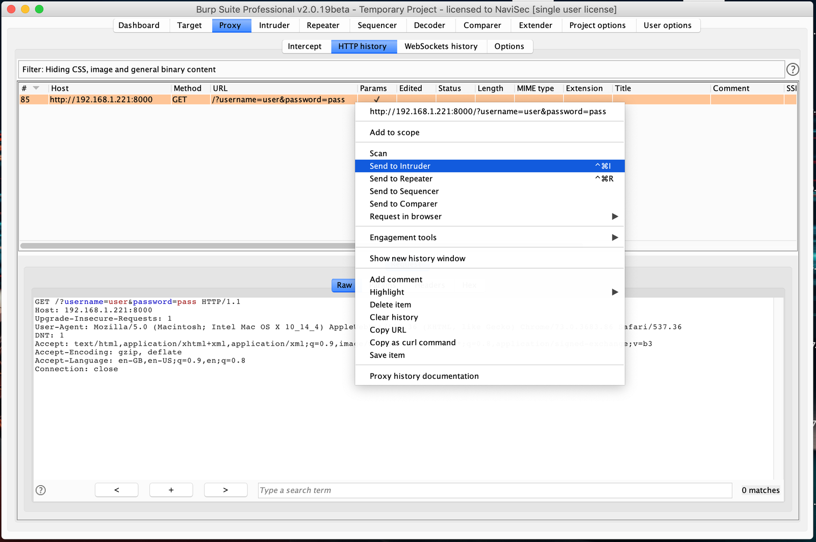 Sending to Burp Suite Intruder