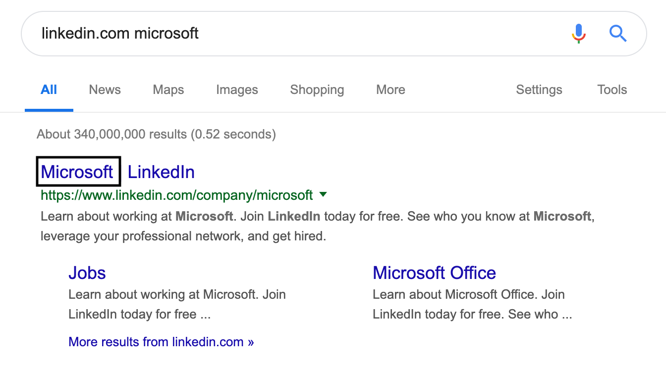 Googling LinkedIn Company Page