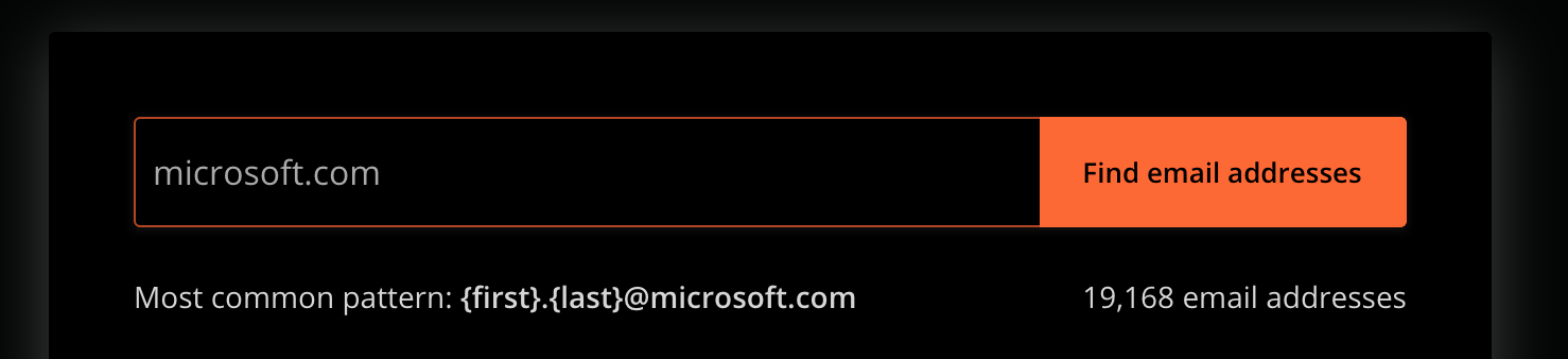 Hunter.io result for Microsoft.com search