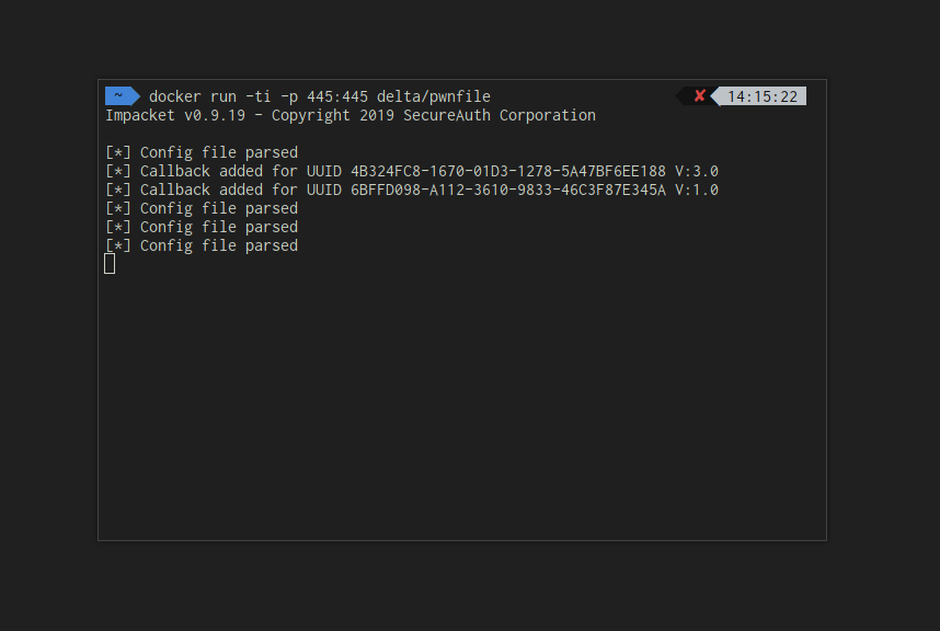 PwnFile Docker container running