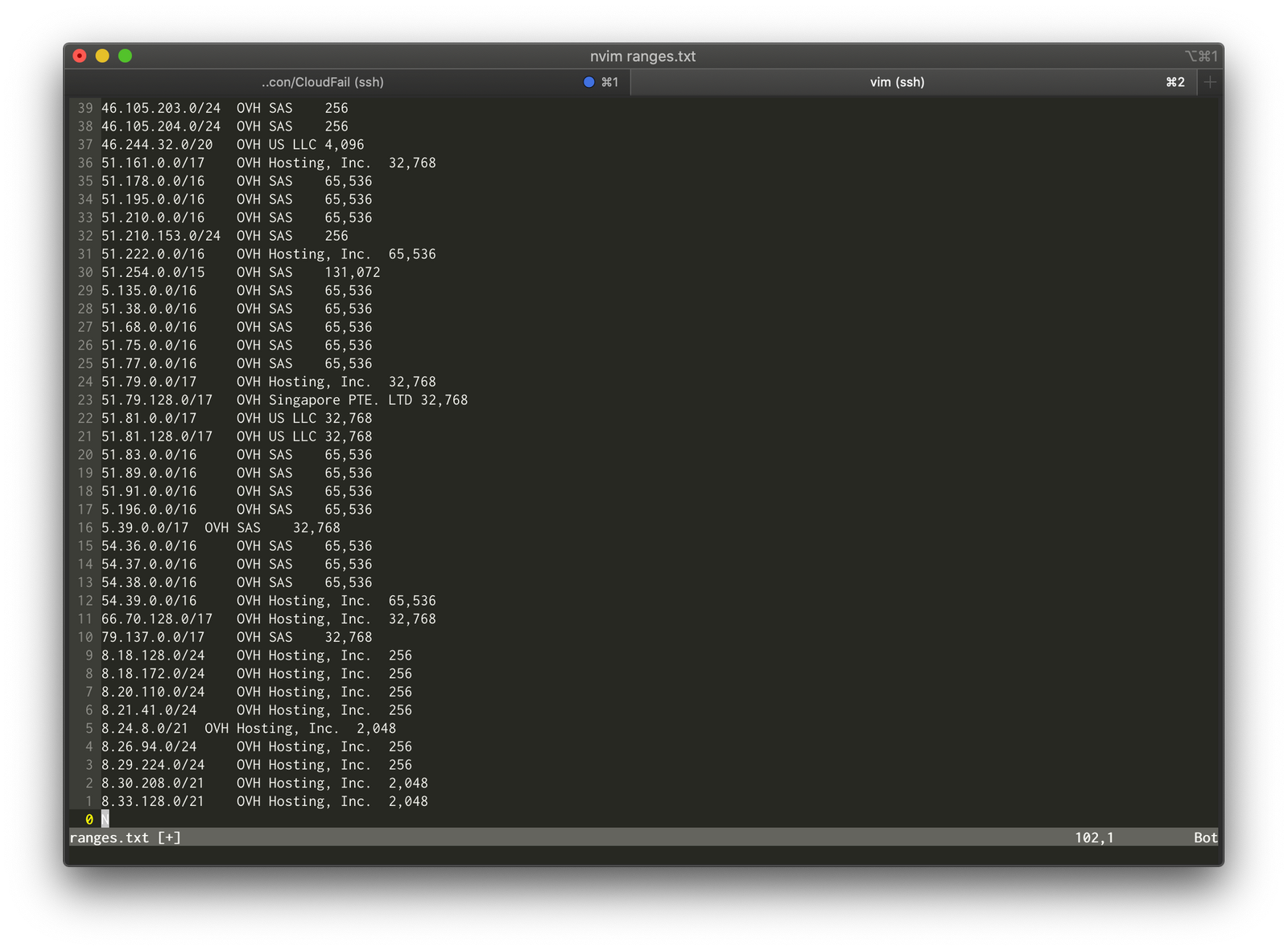 ASN netblock list pasted into a local text file