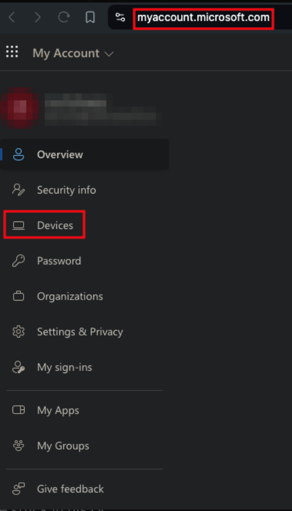 Intune Devices menu selection