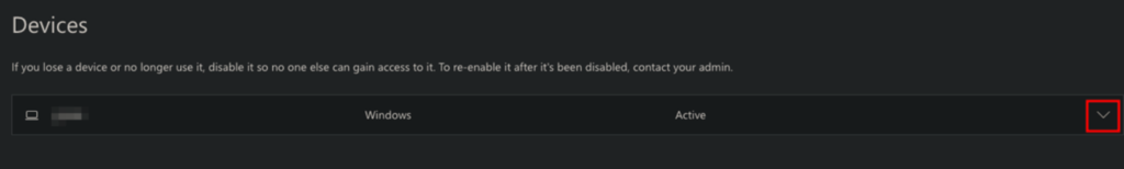 Device details dropdown menu