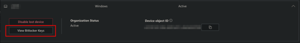 BitLocker Key option in device menu